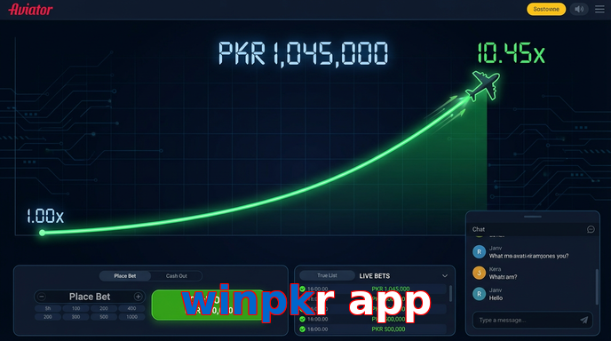 Main screen of Winpkr App aviator page for PK players