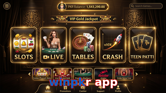 Main screen of Winpkr App casino page for PK players