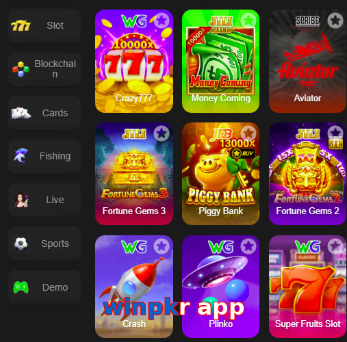 Main screen of Winpkr App game page for PK players