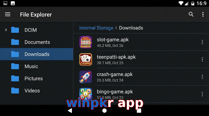 Main screen of Winpkr App gameapk page for PK players